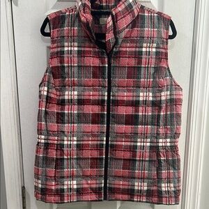 Talbots Red and Black Puffer Plaid Vest Size Medium
